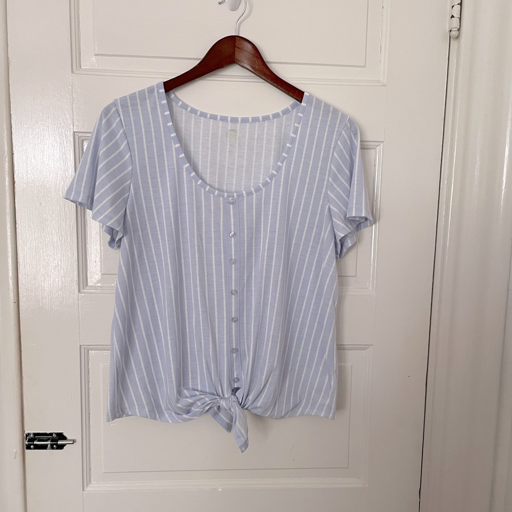 Juniors SO Blue & White Striped Crop Tie Waist
